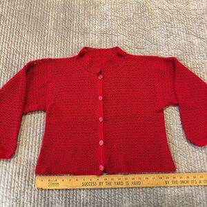 Vintage handmade red crocheted Women's Sweater (Estate sale find)